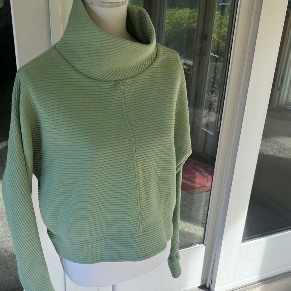 Green Ribbed Turtleneck Sweater